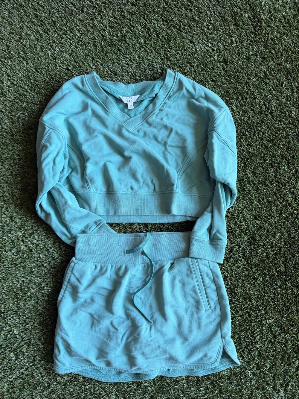 JOY LAB Aqua Blue Cropped Sweatshirt & Skort Set | XS Top / Small Bottom